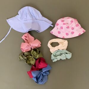 Kids Sun Hat and Headband Set - Pink, Blue, Green